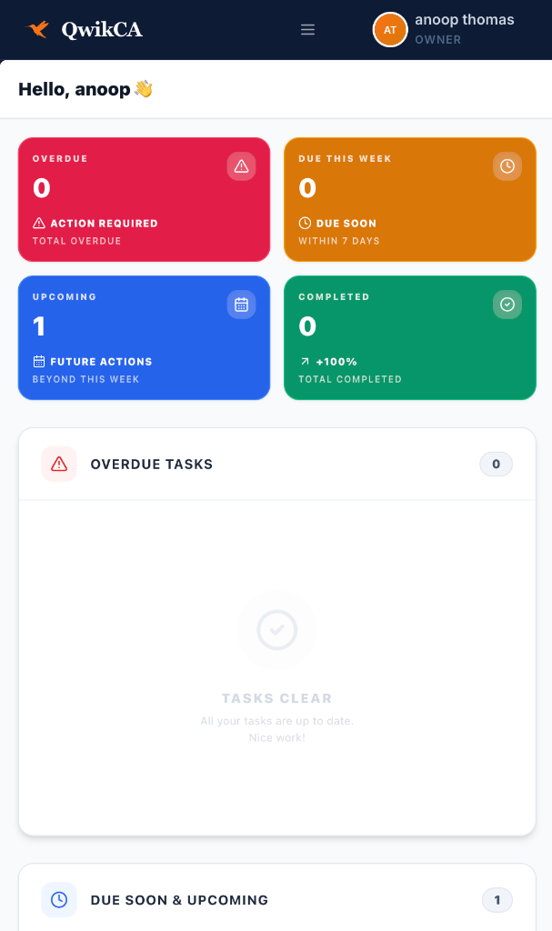 QwikCA Client Dashboard